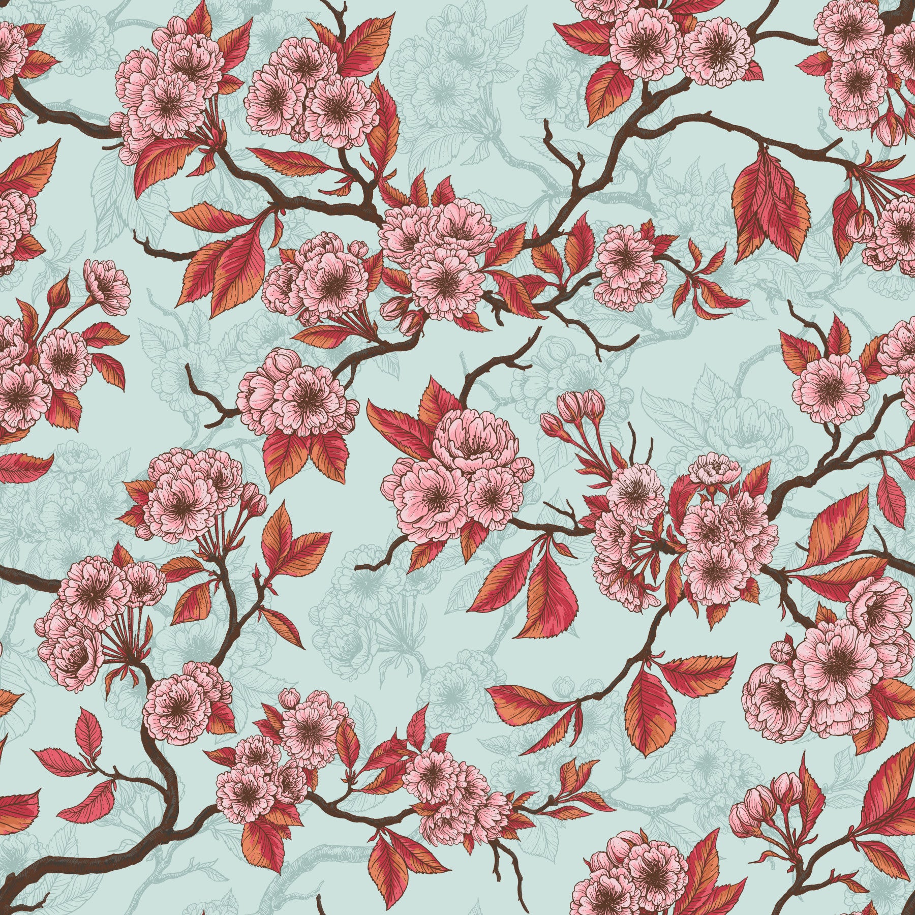 Cherry blossom on sea glass Wallpaper⁠ in your room — zoomed