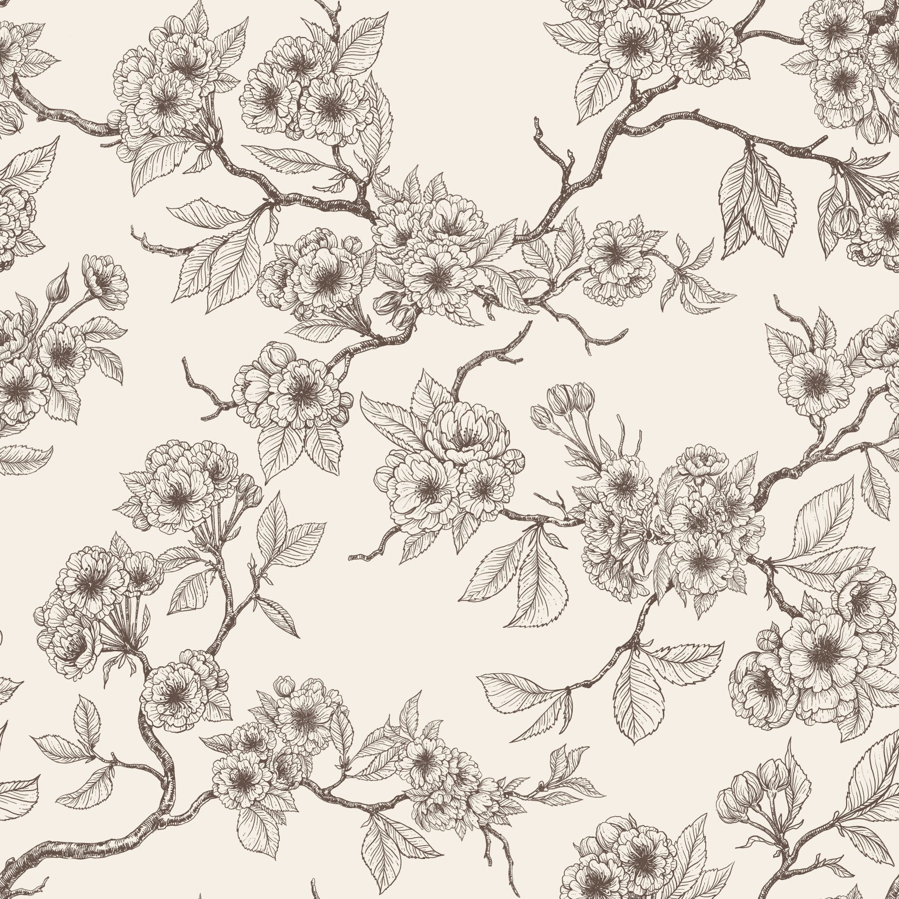 Cherry Blossom Branches wallpaper with detailed floral linework design