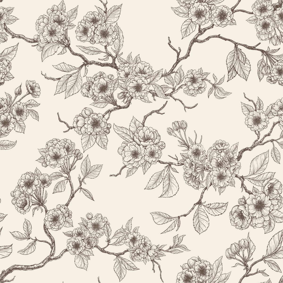 Chery blossom branches in blue and off white 2 Wallpaper⁠