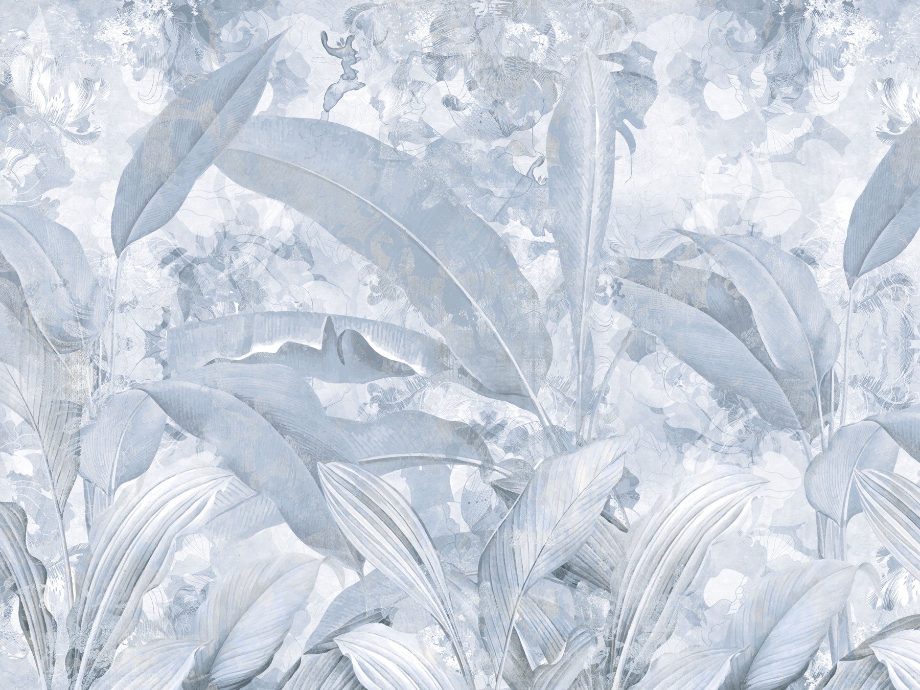 Misty Blue Tropical Palm Wall Mural