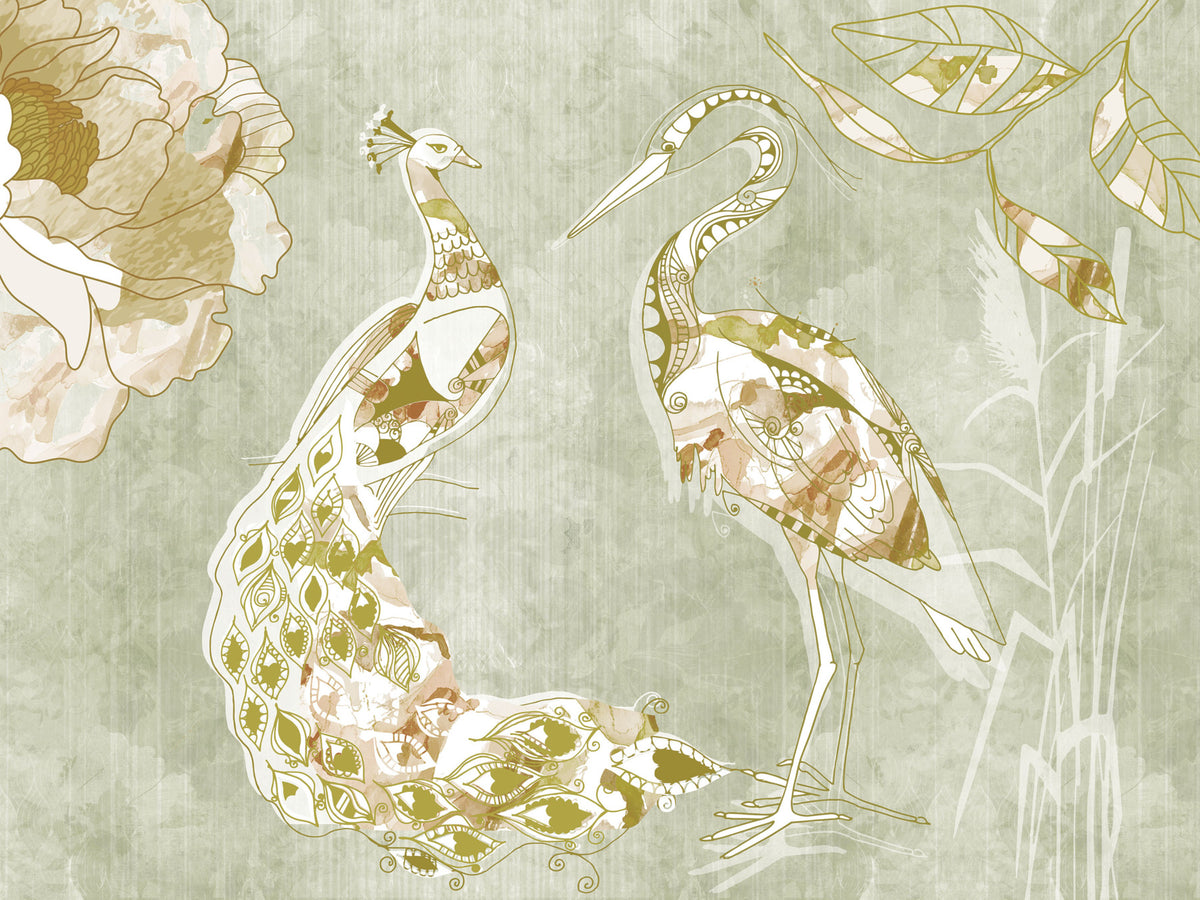Emerald Green Peacock Wall Mural in your room