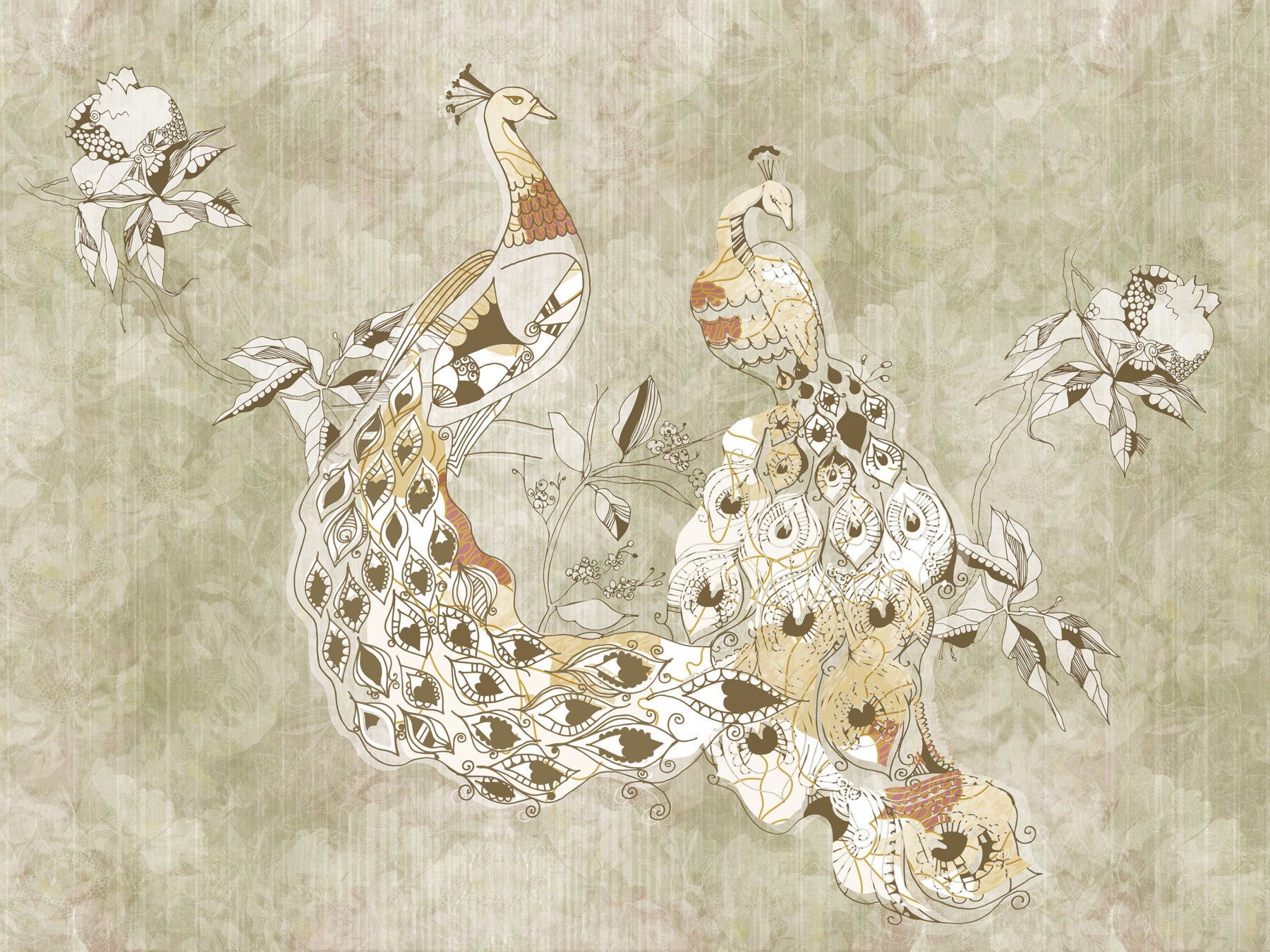 Ornate Vintage Bird Wall Mural Wall Mural
