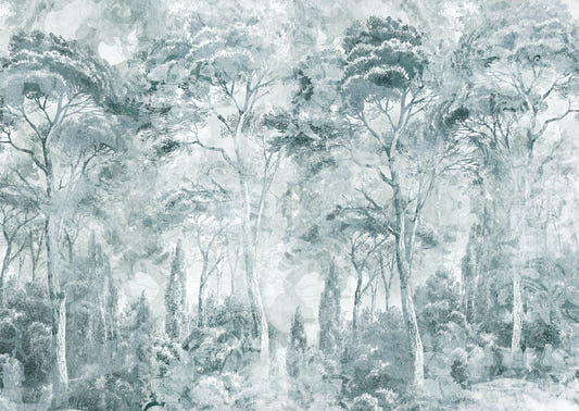 Misty Pine Forest Landscape Wall Mural