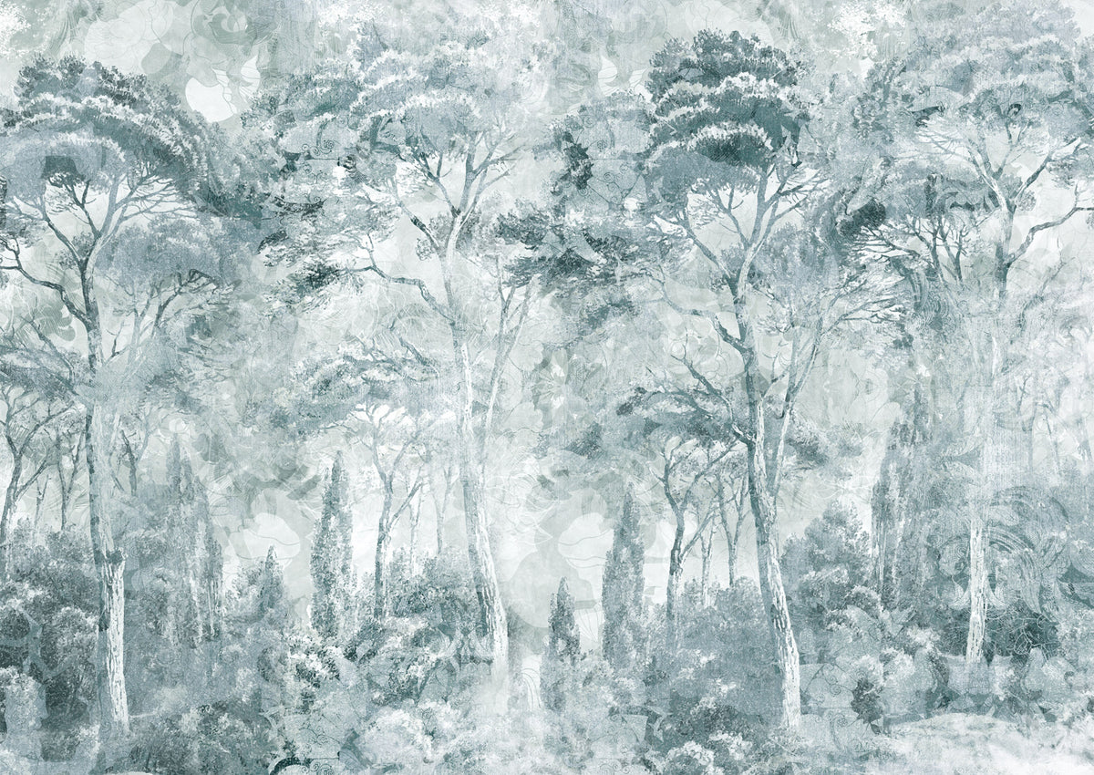 Misty Pine Forest Landscape Wall Mural