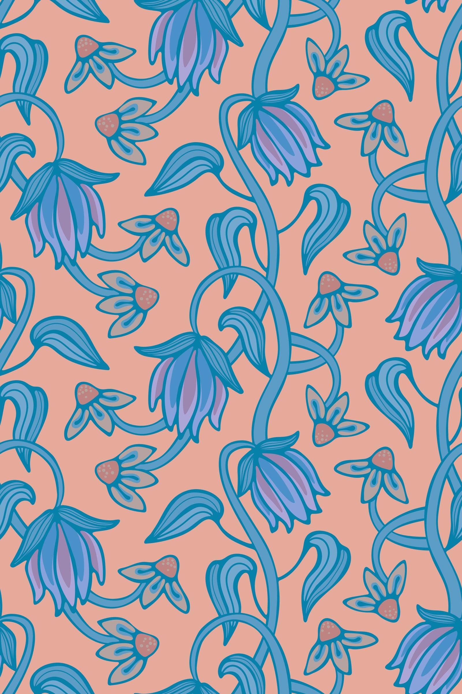 Ophelia Boho Blossoms Floral Blue Purple Blush Wallpaper⁠ in your room