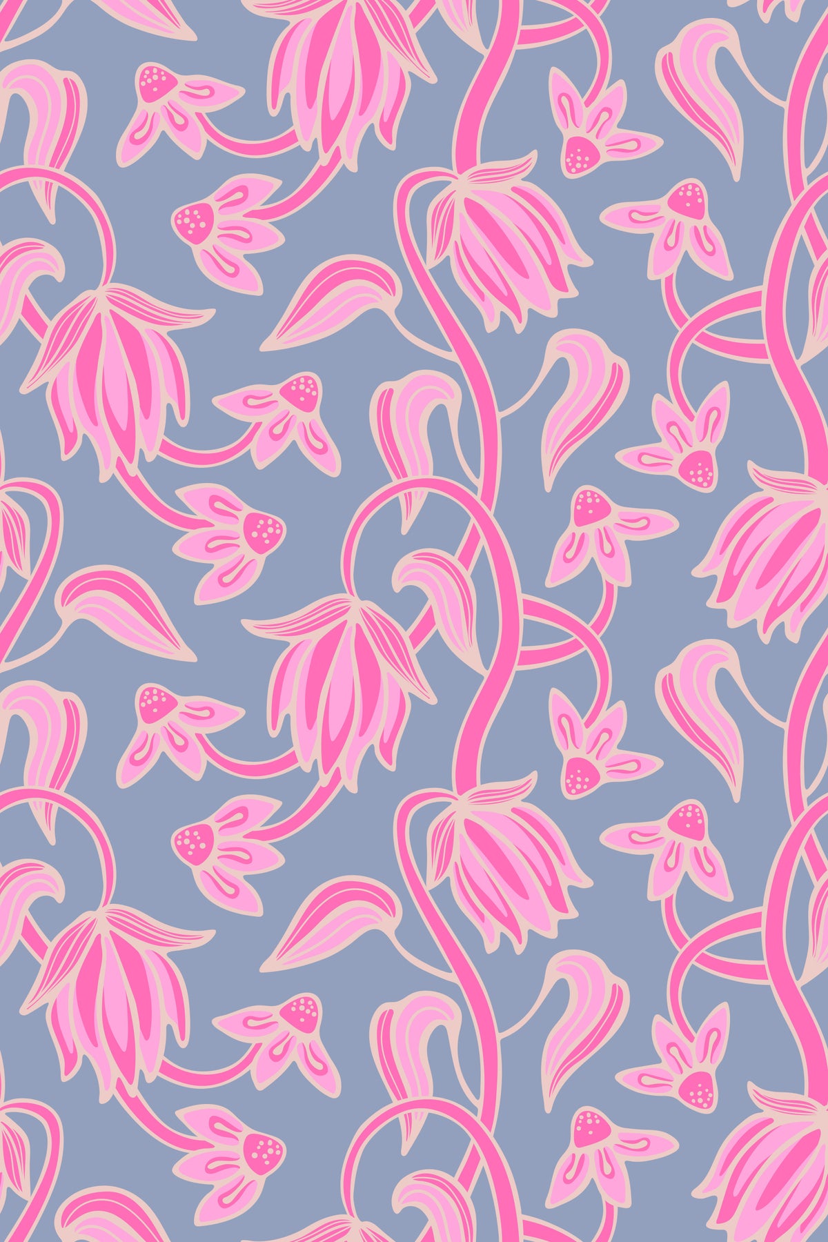 Ophelia Boho Blossoms Floral Pretty Pink on Lavender Purple Wallpaper⁠ in your room