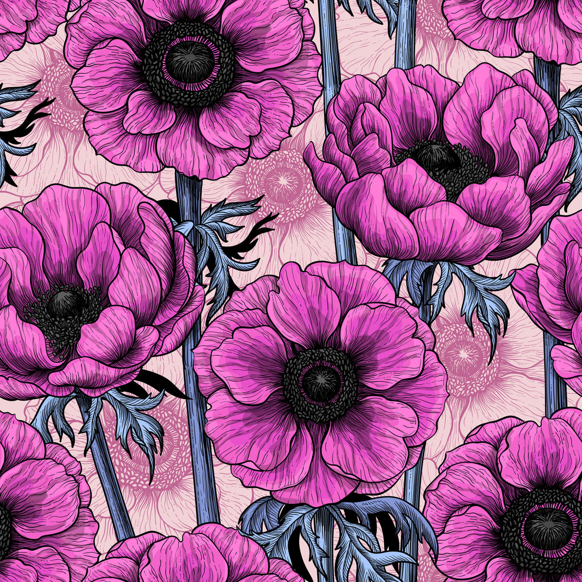 Pink anemone garden on light pink Wallpaper⁠ in your room — zoomed