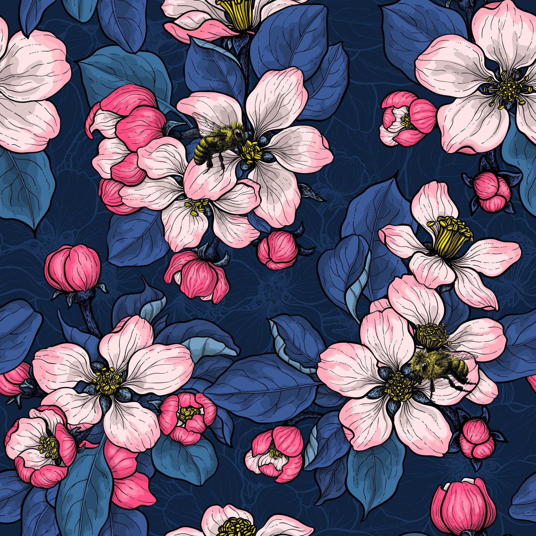 Apple blossom on  dark blue Wallpaper⁠