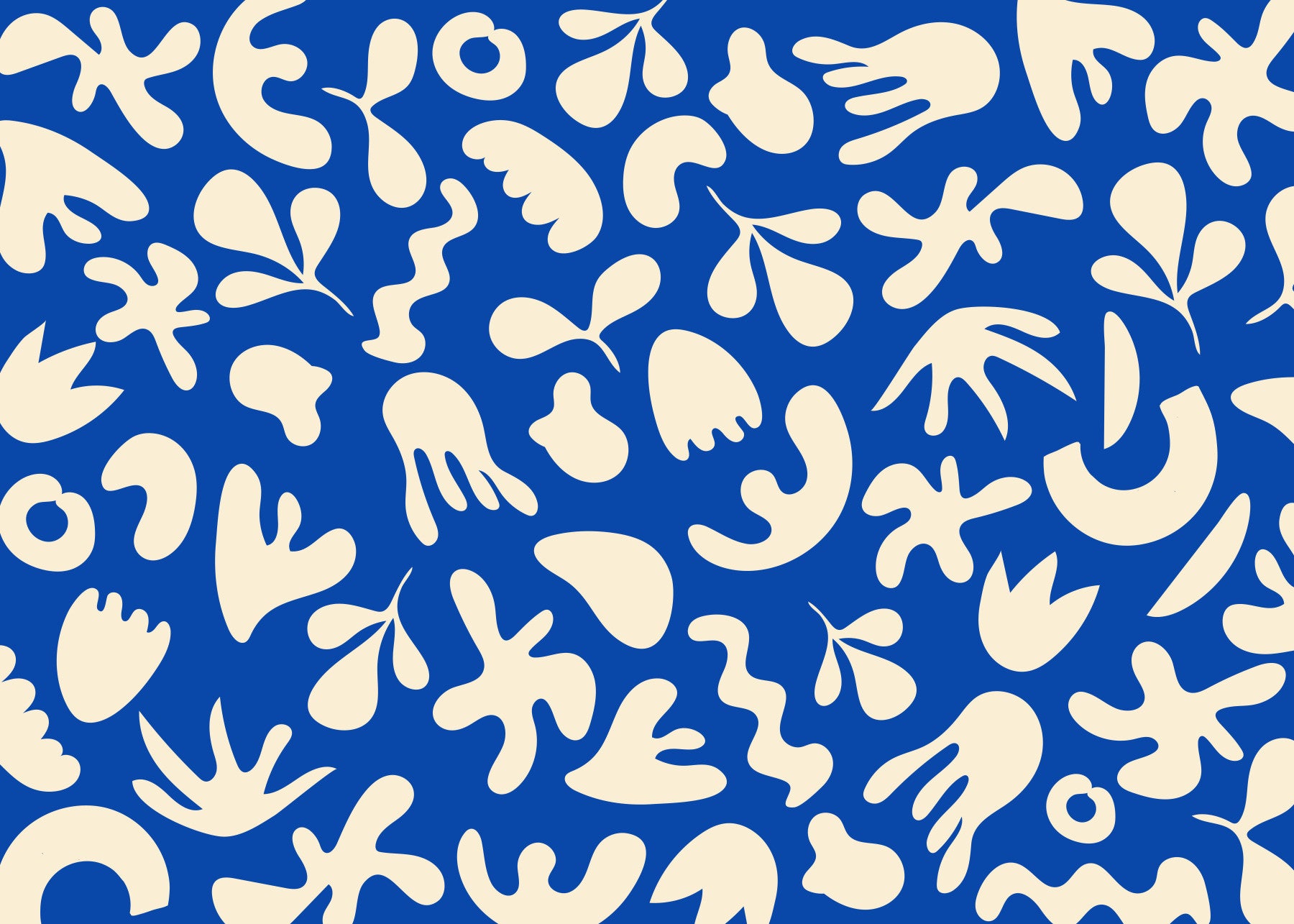 Living room with Blue Organic Flow wall mural in cream abstract cutout shapes