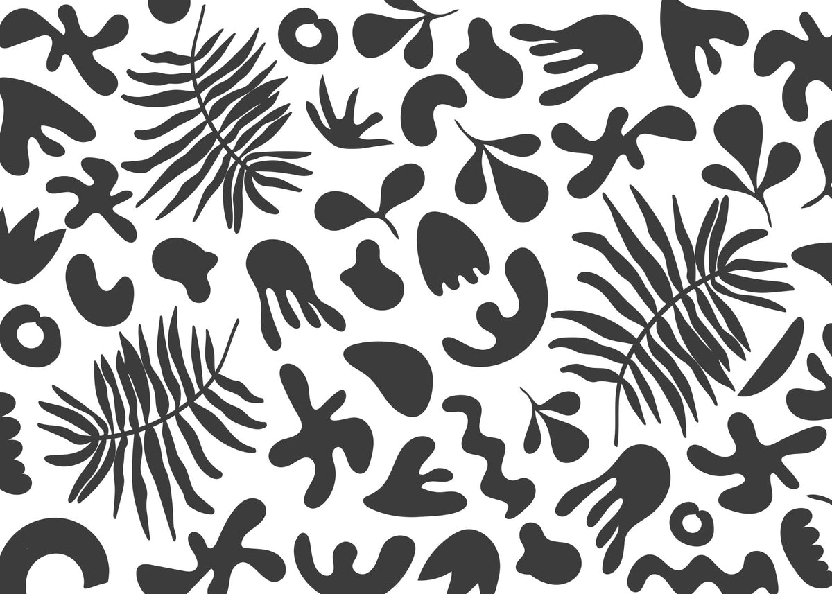 Abstract Organic Foliage in Black and White Wall Mural in your room — zoomed