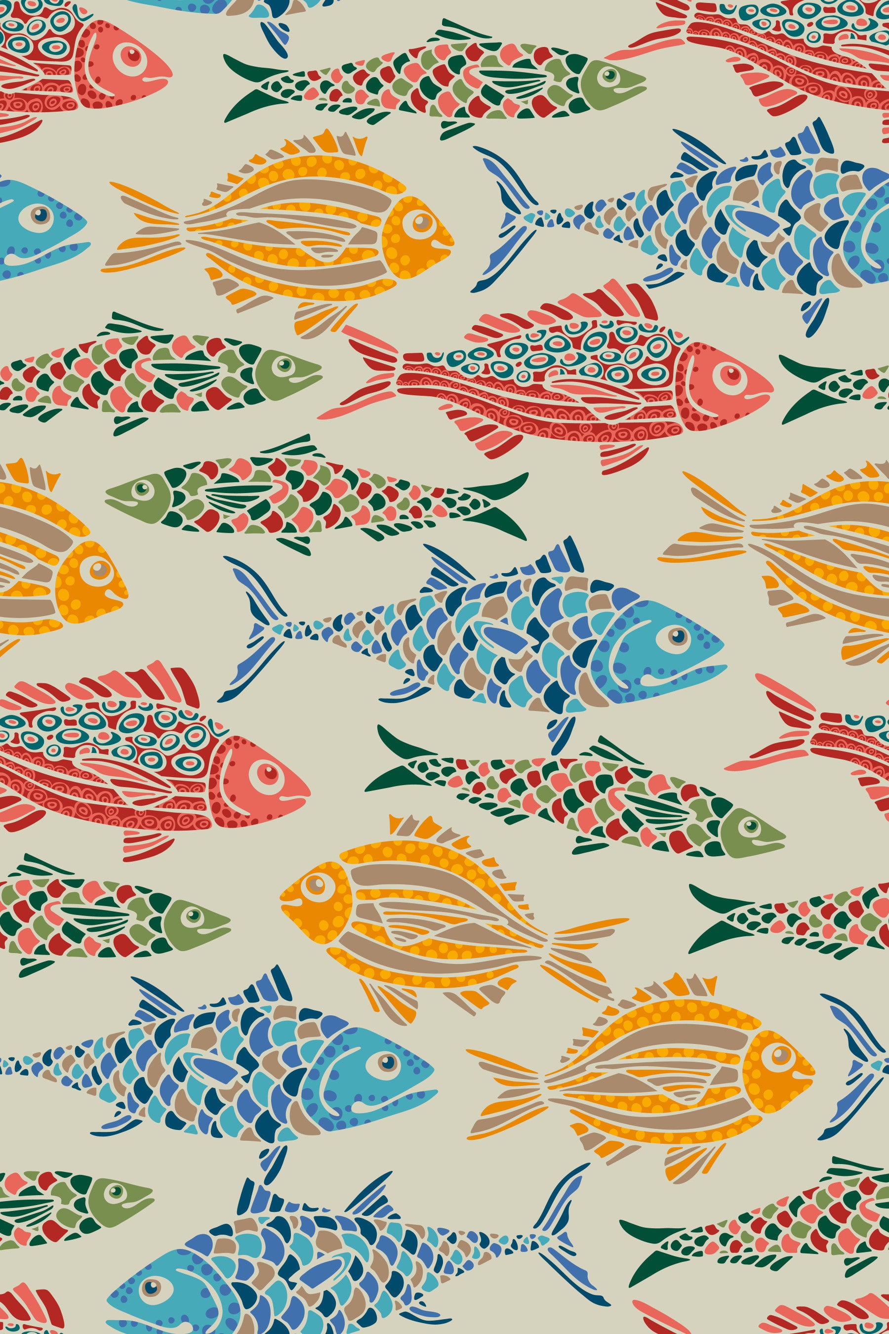 Office cafe area wall using Mediterranean Fish wallpaper in vivid colours