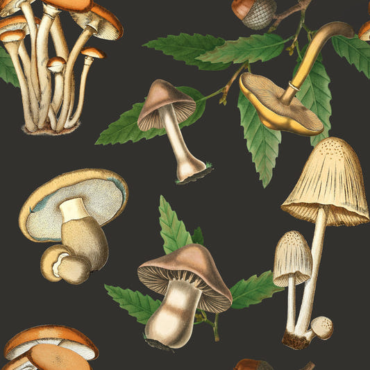 Vintage Forest Mushroom Pattern Wallpaper
