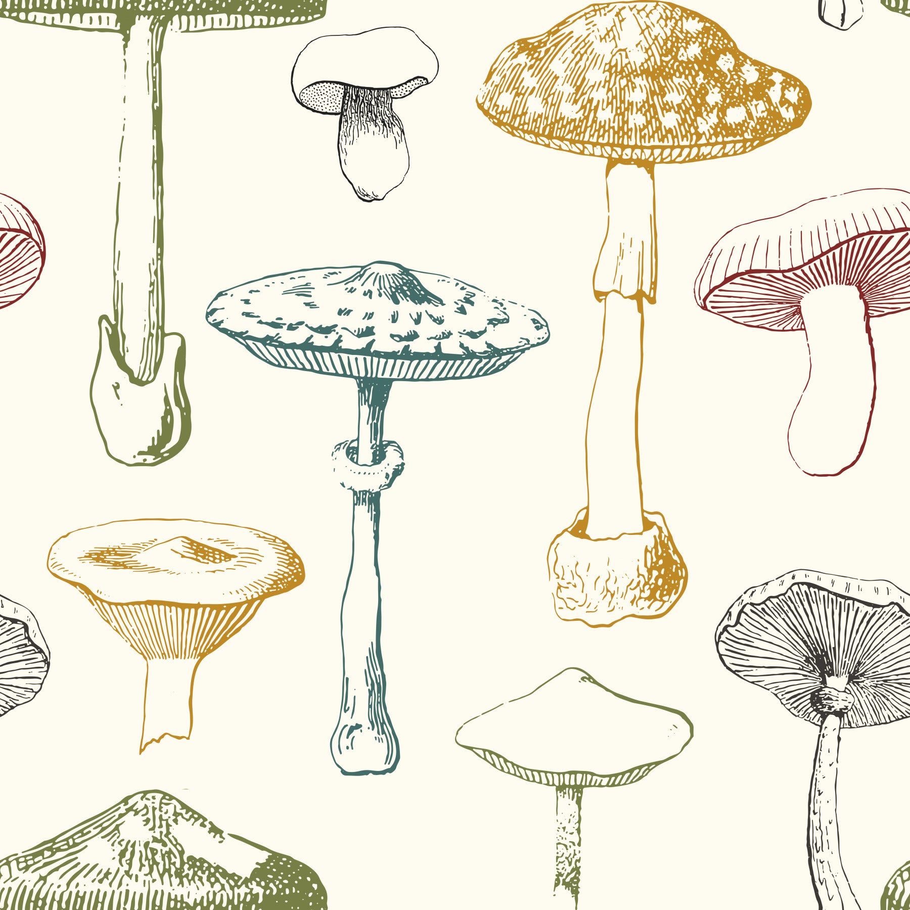 Home Office finished in Antique Wallpaper with airy mushroom illustrations on a pale base