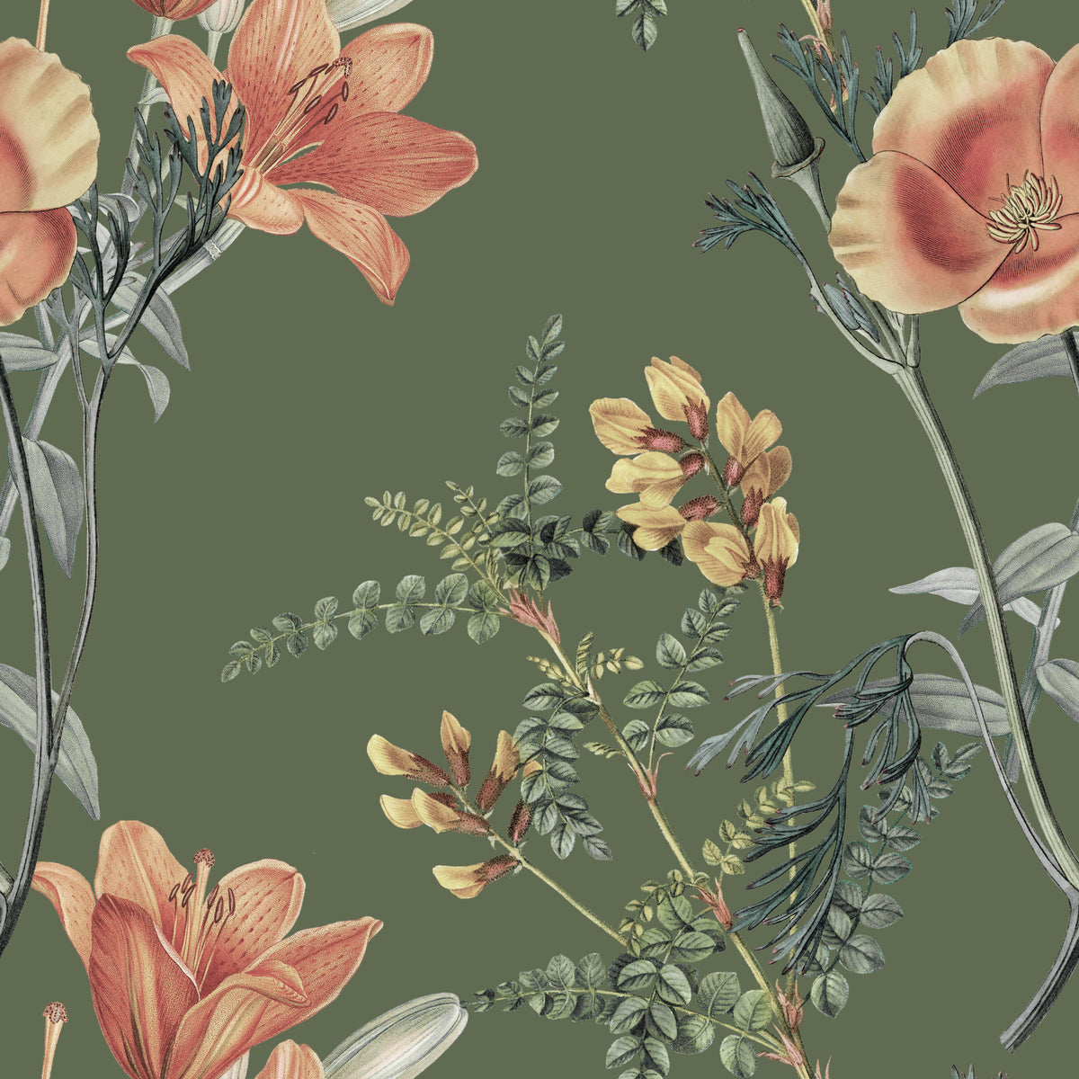 Flores tradicionales en olivo Wallpaper⁠ in your room