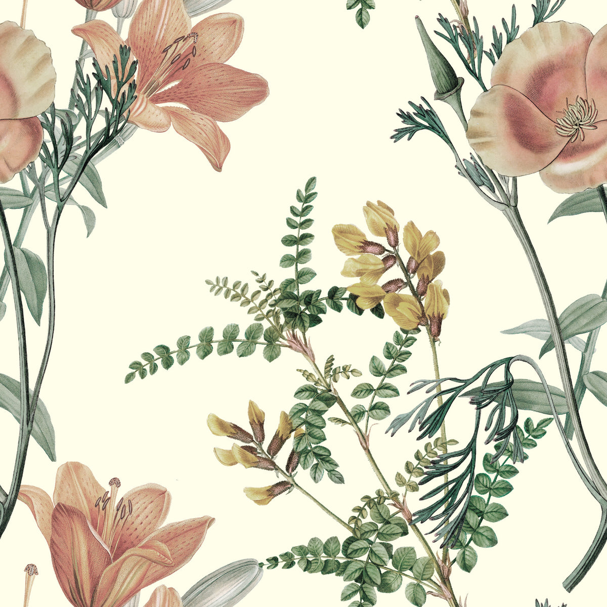 Vintage Botanical Flower Wallpaper in your room