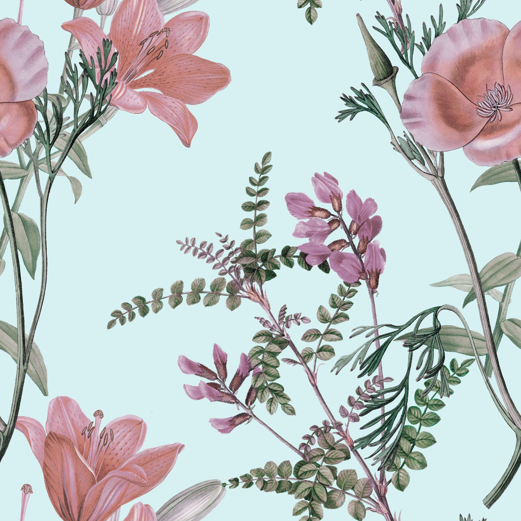 Hallway with Vintage Blooming Serenity wallpaper in soft floral tones