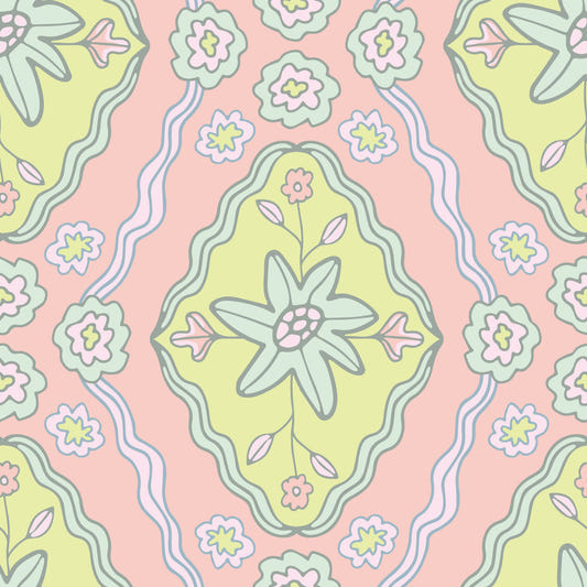 Sun-Kissed Cottagecore Spring Floral Botanical Diamond Yellow Blush Orange Wallpaper⁠