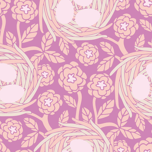 Cozy Nest Cottagecore Spring Floral Bird Eggs Pastel Blush Mauve  Wallpaper⁠