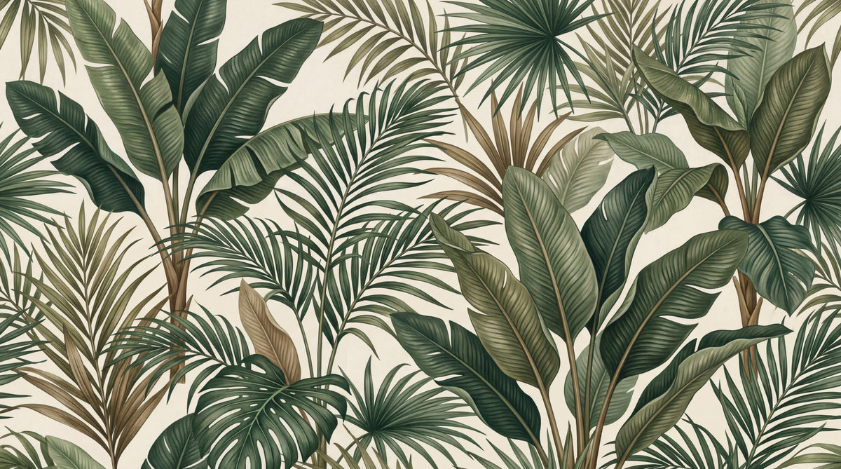 Lush Tropical Foliage Wall Mural in your room — zoomed