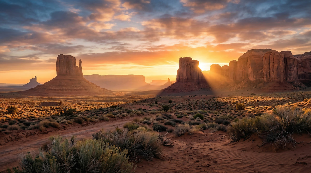 Desert Horizon: Golden Hour Buttes Wall Mural in your room — zoomed