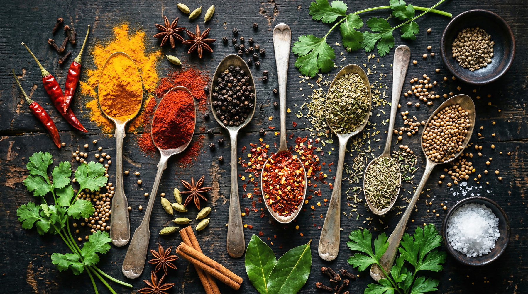 Restaurant dining wall using kitchen herb mural with chili and turmeric