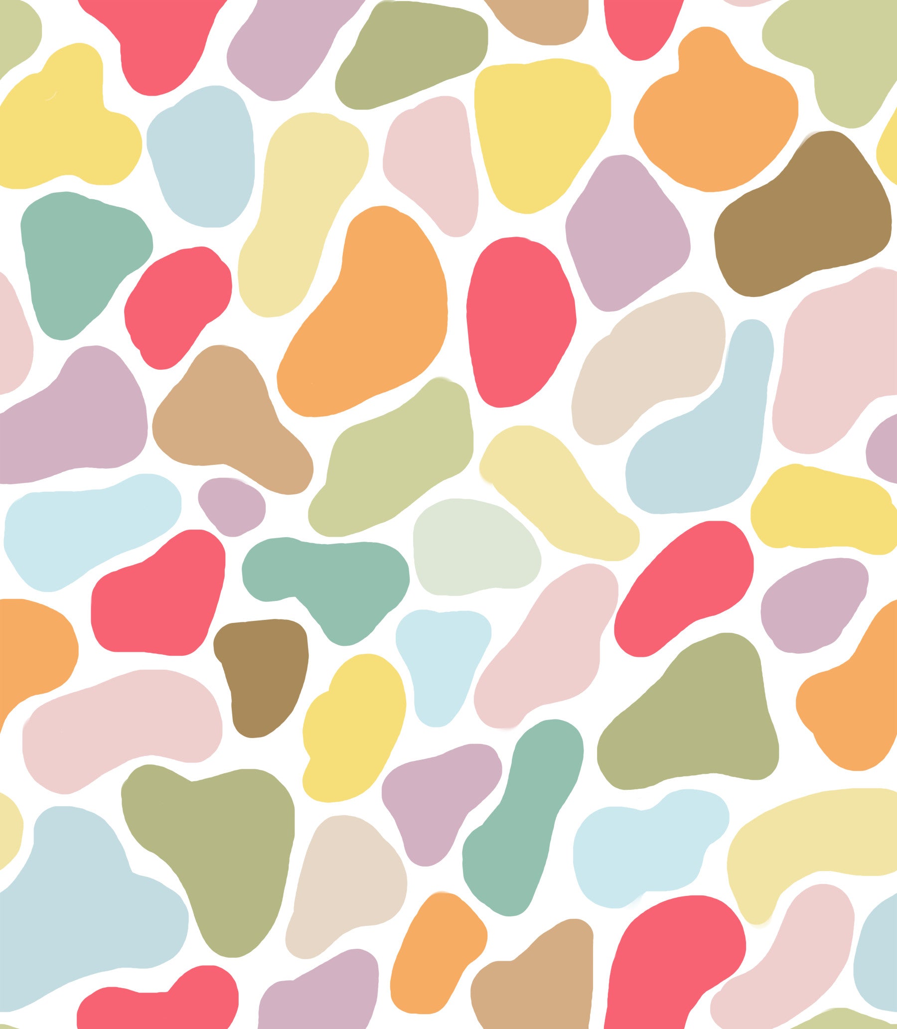 Living room wall in Playful Pebble Palette wallpaper with pastel shapes
