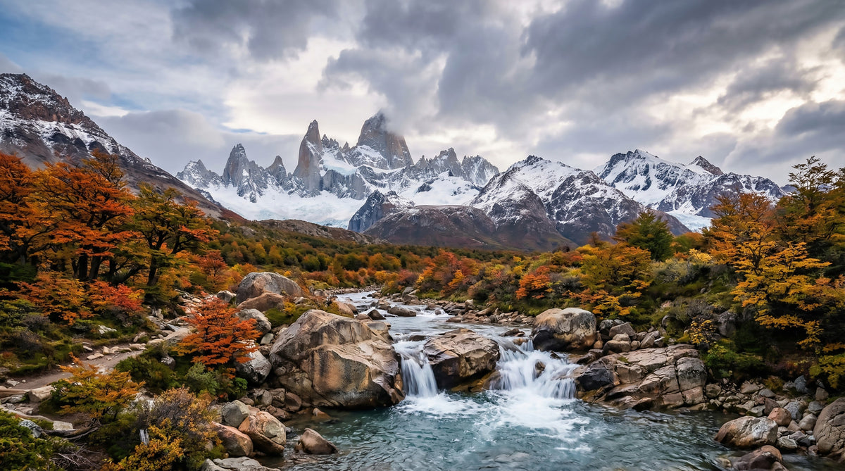 Fitz Roy Autumn River Wall Mural in your room