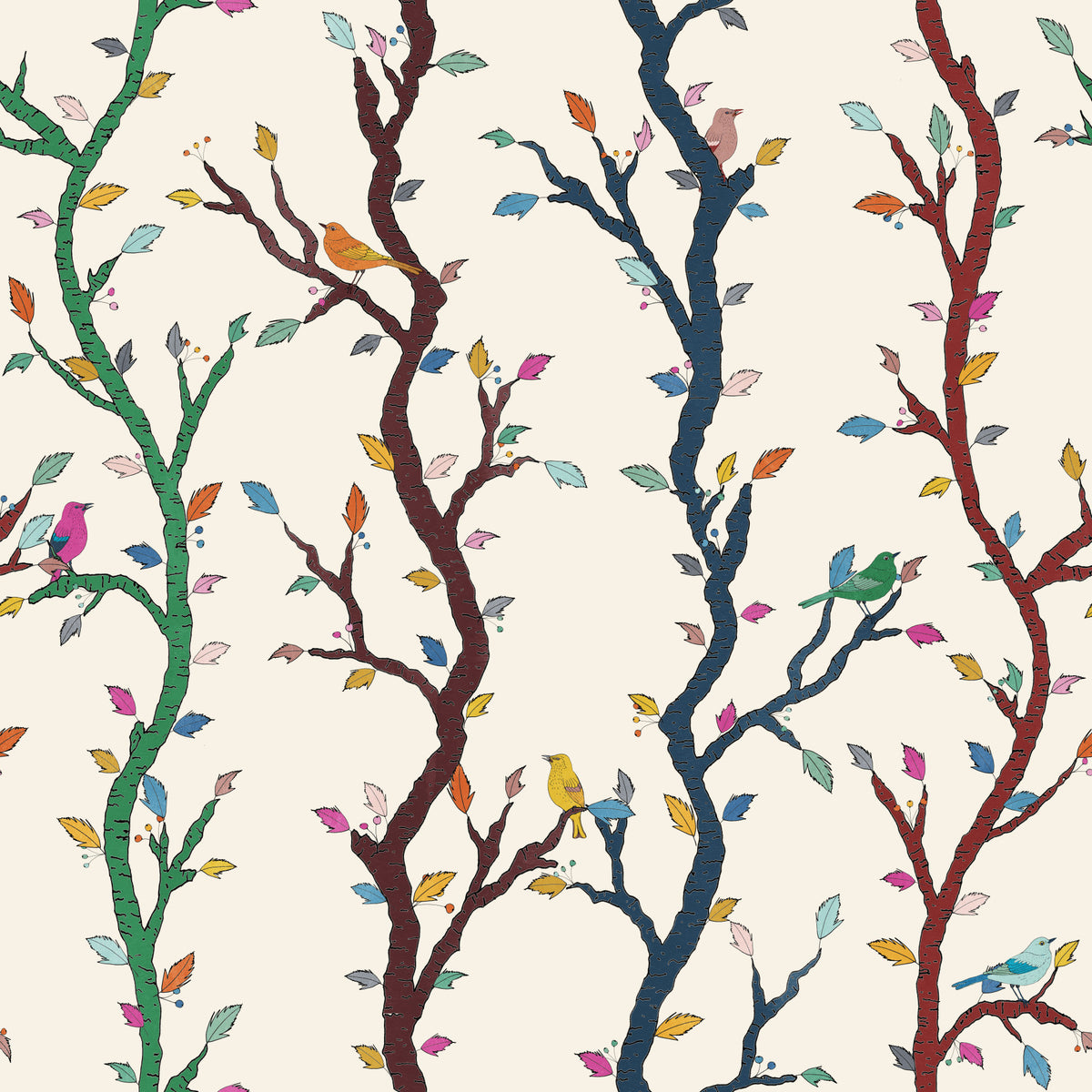 Playful Woodland Branches with Birds Wallpaper⁠ in your room