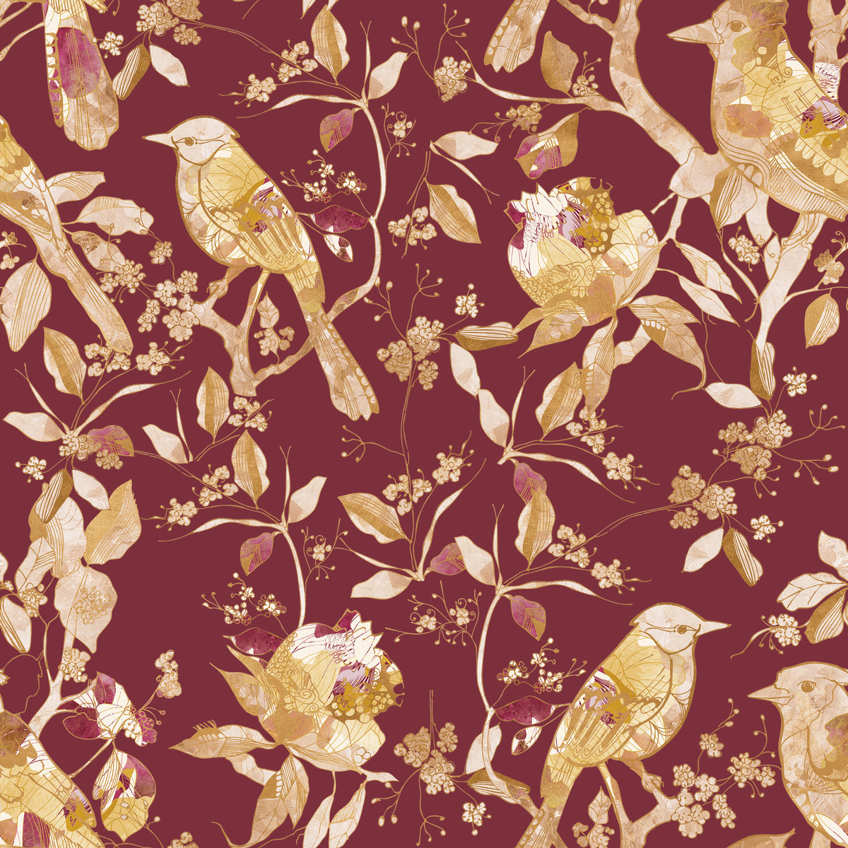 Burgundy Heritage Bird in your room — zoomed