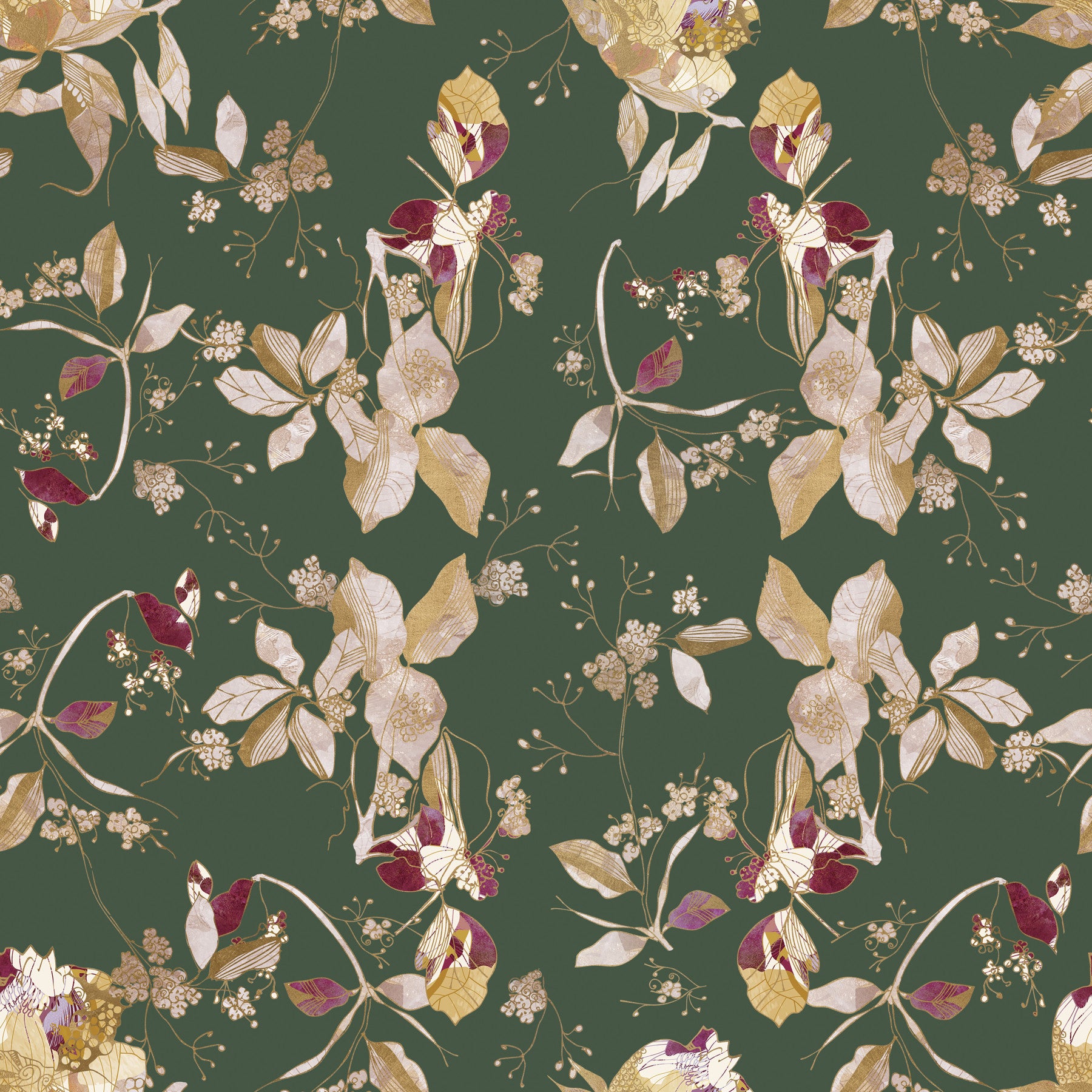 Hallway with Antique Cream Botanical Wallpaper and layered floral stems