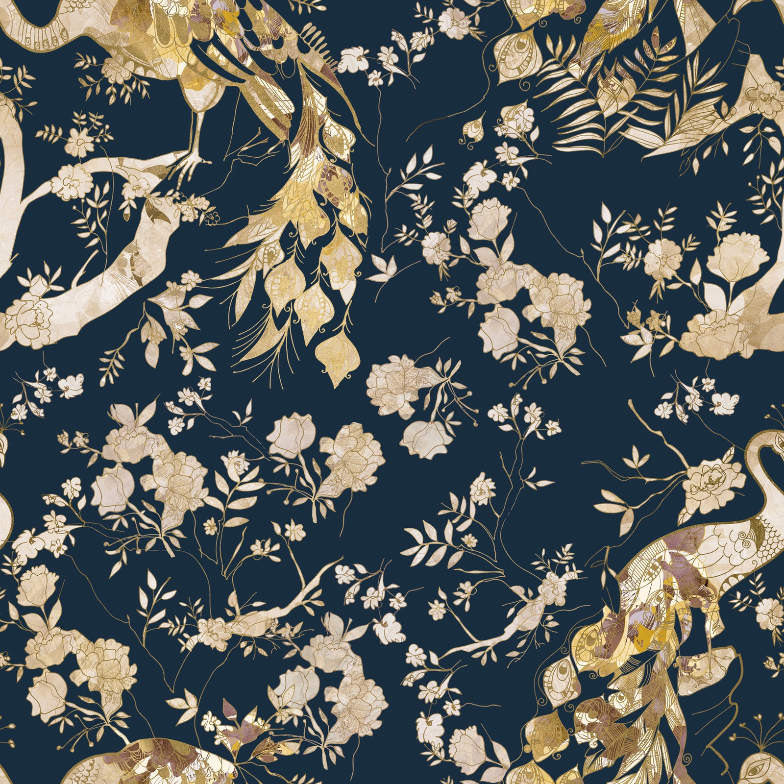 Teal & Gold Peacock  Wallpaper⁠