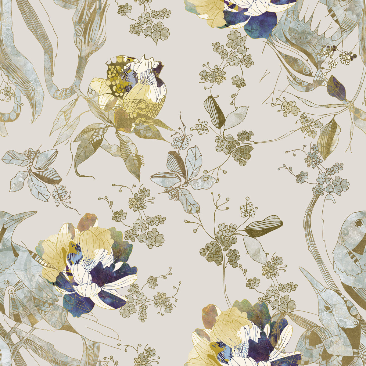 Emerald Green Bird & Floral Wallpaper⁠ in your room — zoomed