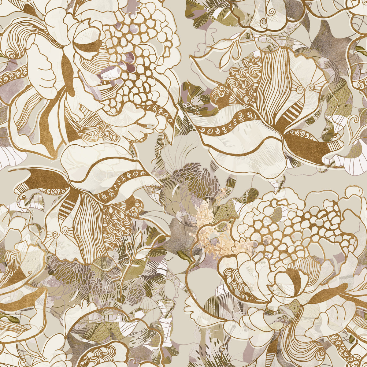 Vintage Cream Floral Wallpaper⁠ in your room