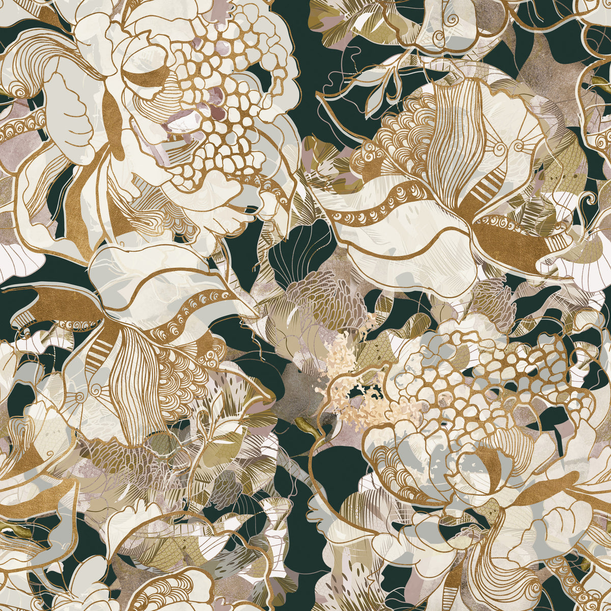 Dark Botanical Peony Wallpaper⁠