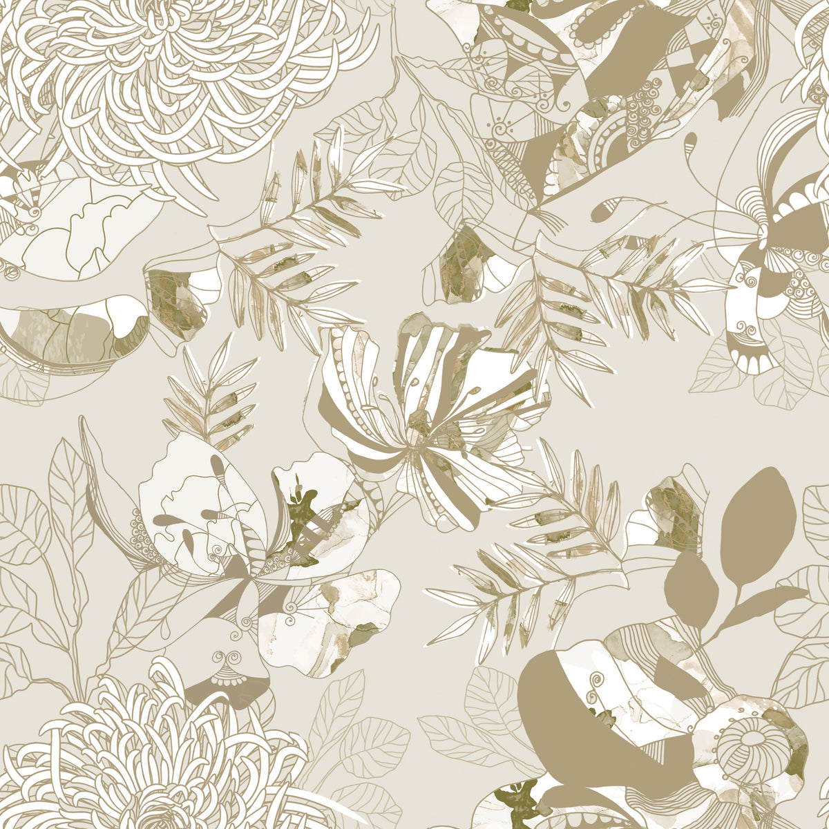 Warm Neutral Chrysanthemum Wallpaper⁠ in your room