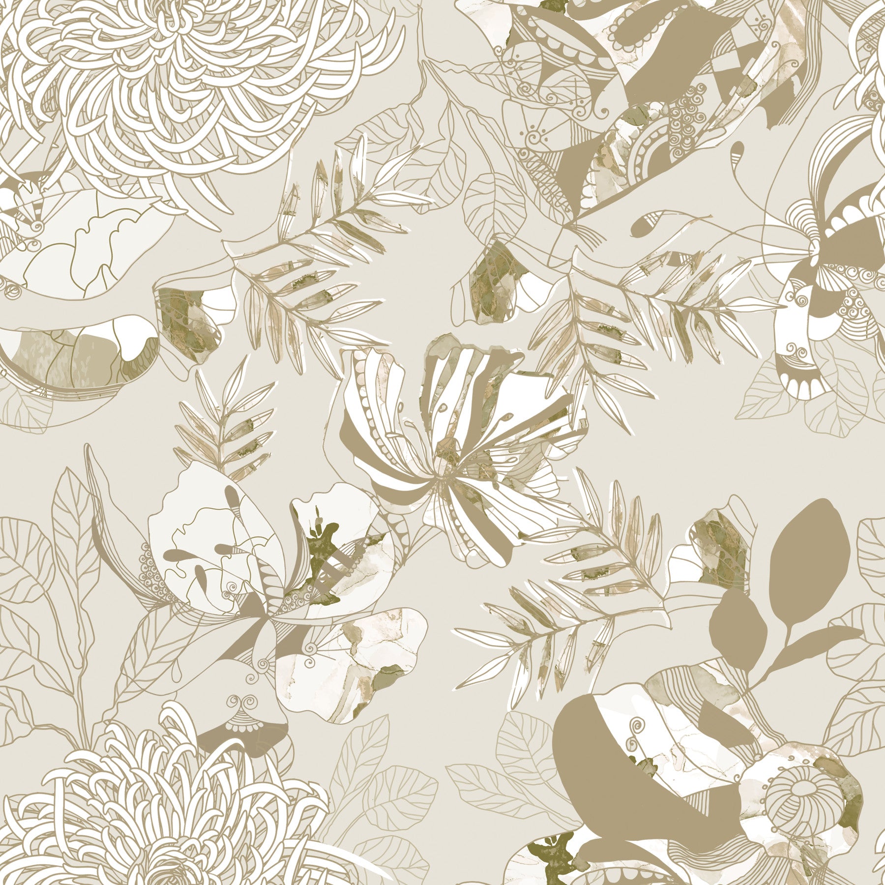 Warm Neutral Chrysanthemum Wallpaper⁠