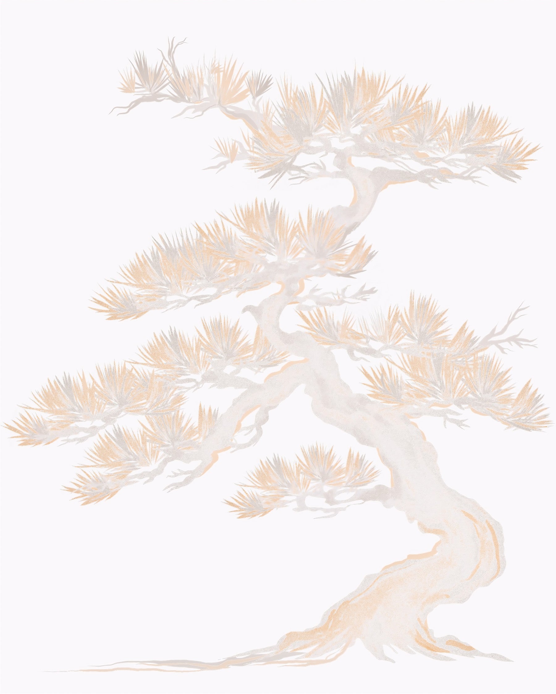 Bedroom with Matsu pine pastel Japanese wall mural covering the full 