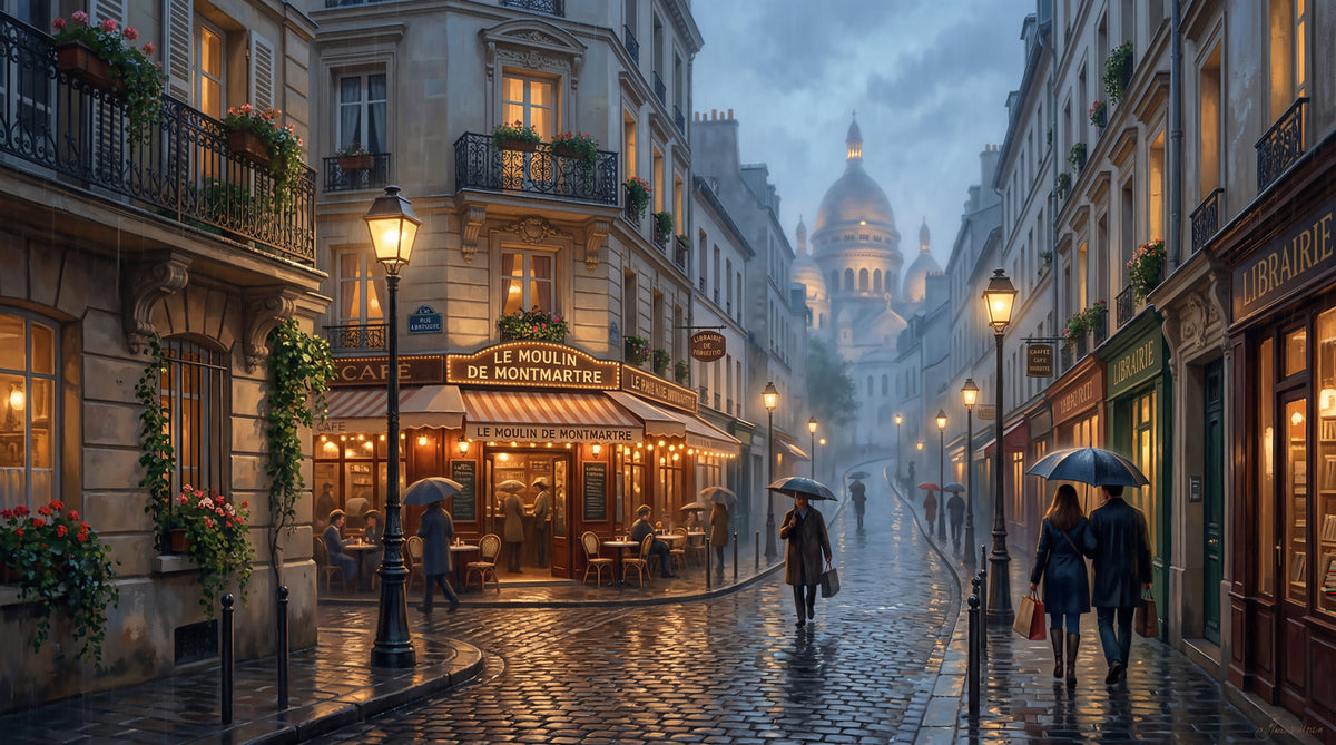 Parisian Rain, Montmartre Glow Wall Mural in your room
