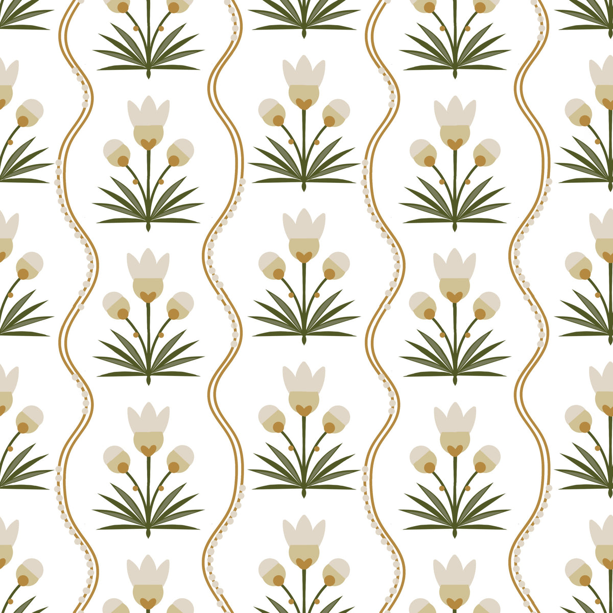 Earthen Floral Grace Symmetrical white minimalist florals  Wallpaper⁠ in your room — zoomed