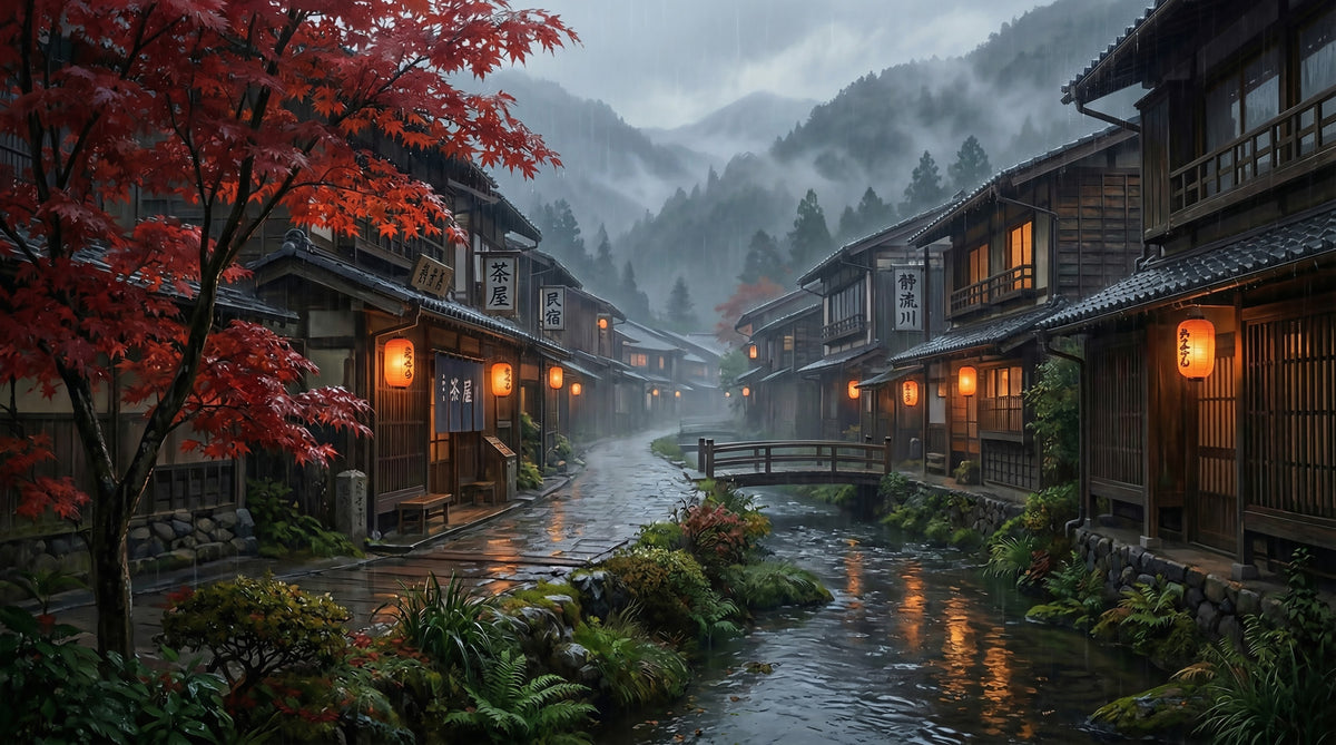 Crimson Rain in Old Japan Wall Mural in your room
