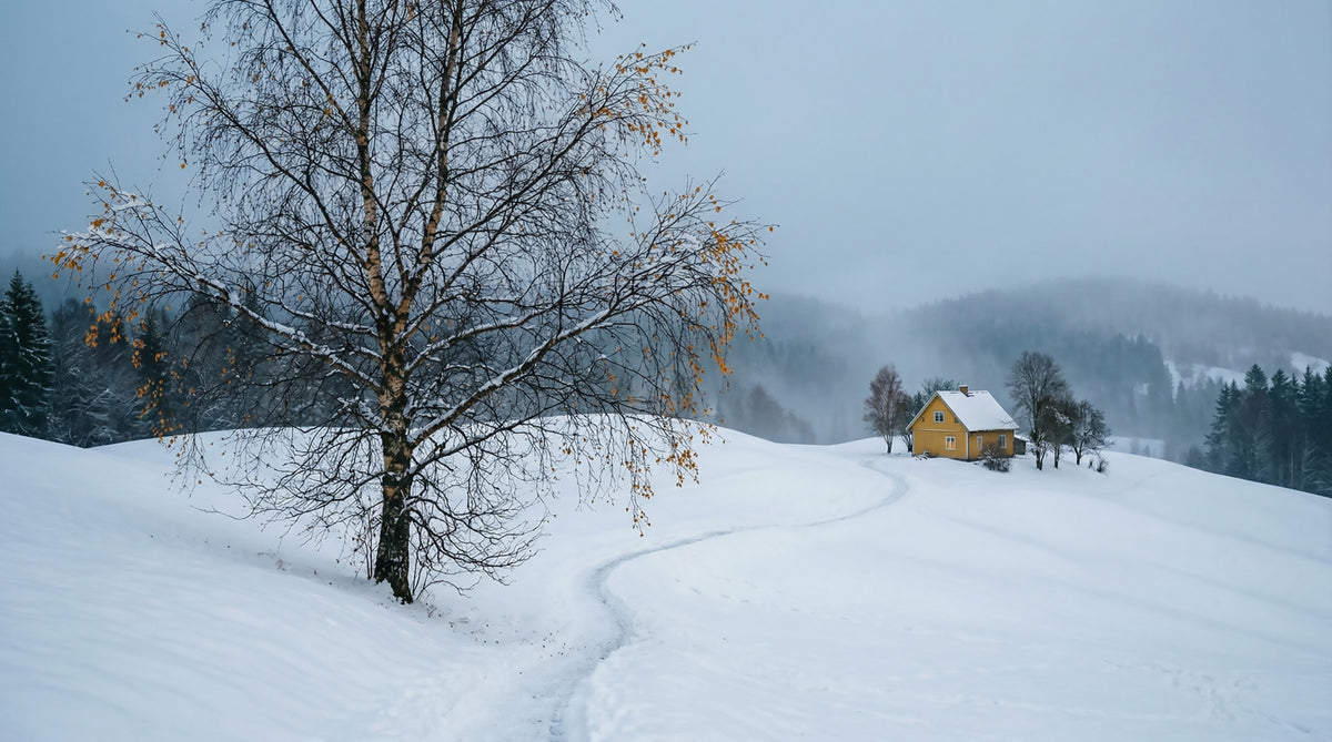 Snowy Path to the Yellow House Wall Mural in your room