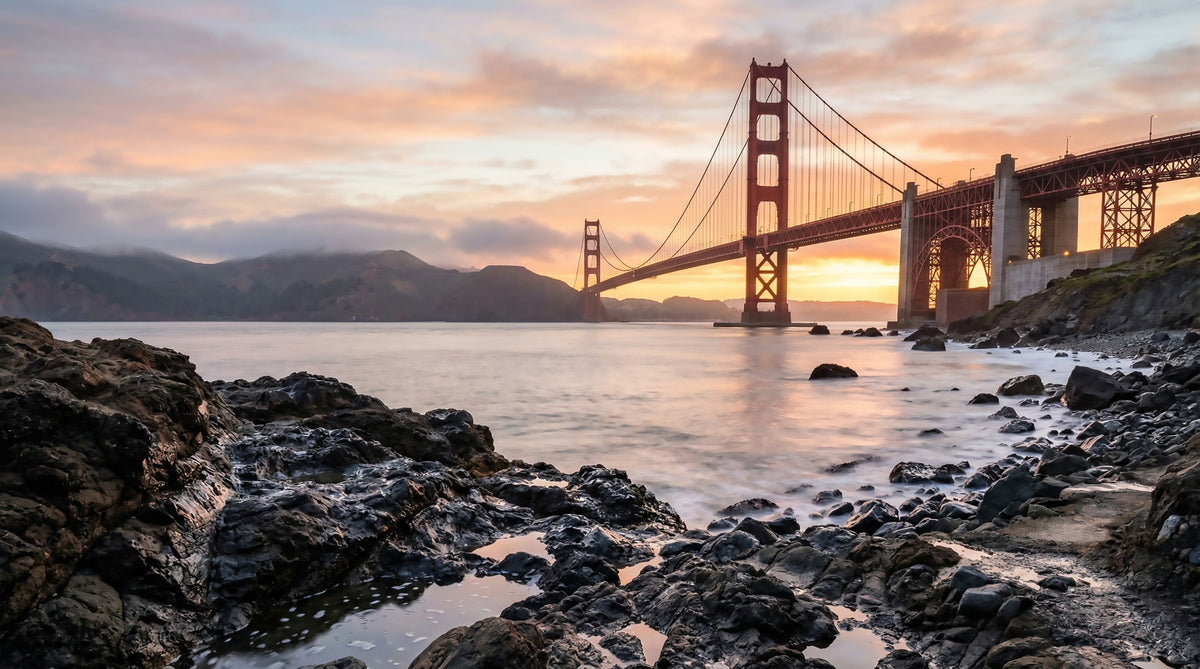 Golden Gate: Horizon's Embrace Wall Mural in your room — zoomed