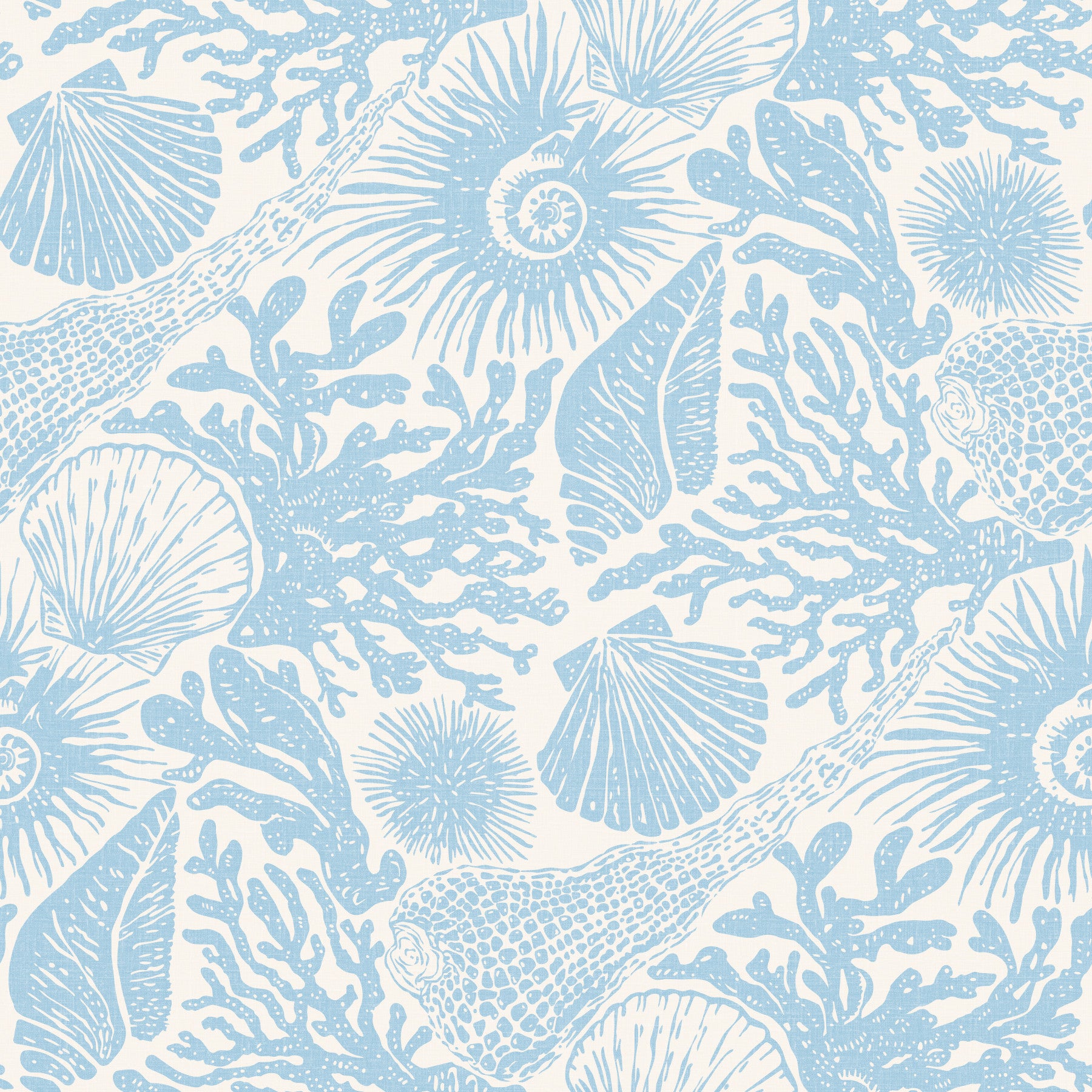 Boho Seashell & Coral Soft Blue Wallpaper⁠ in your room — zoomed