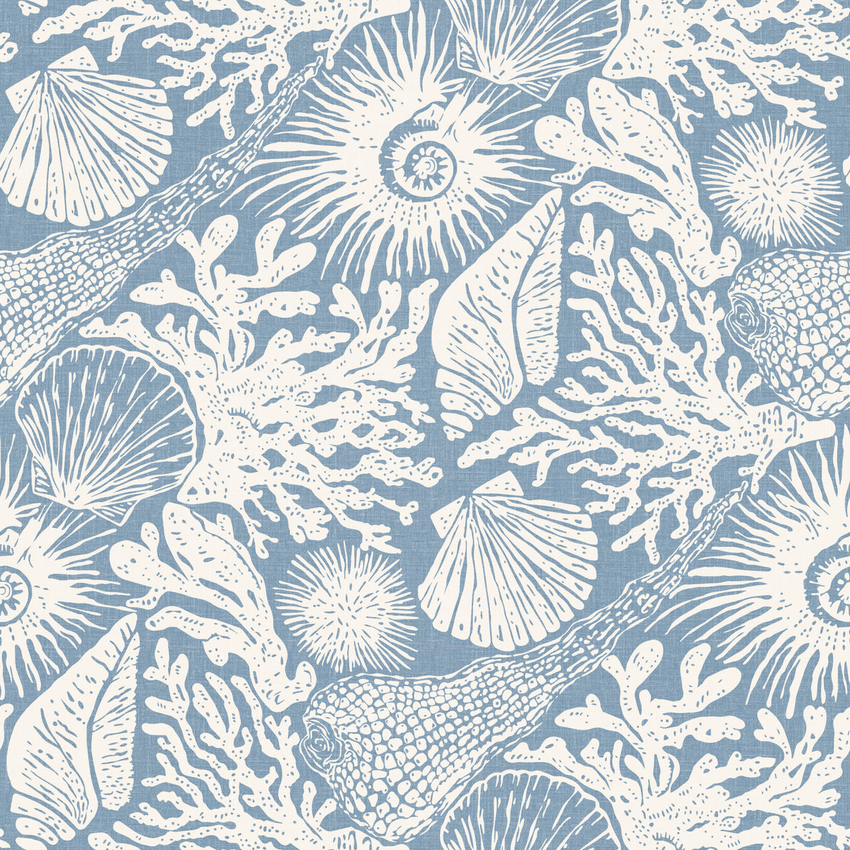 Boho Seashell & Coral Off-White on Azure Wallpaper⁠