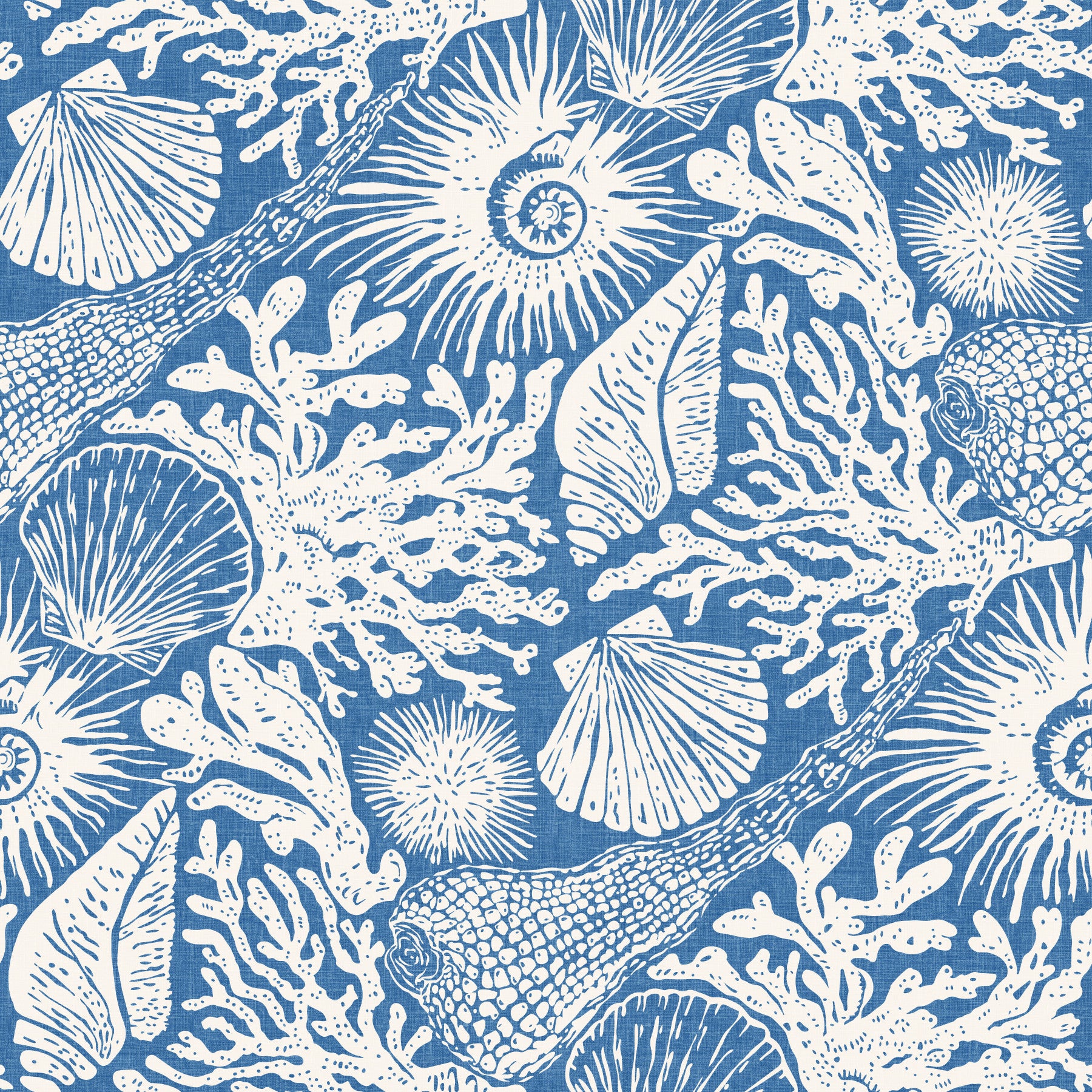 Boho Seashell & Coral Denim Blue Wallpaper⁠ in your room — zoomed