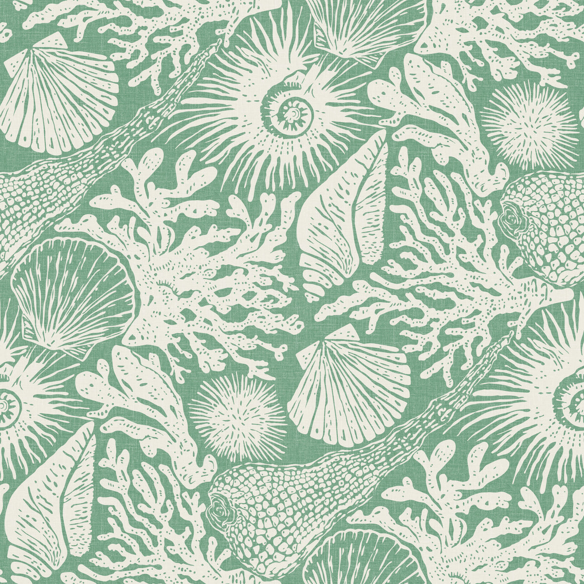 Boho Seashell & Coral Aqua Green Wallpaper⁠