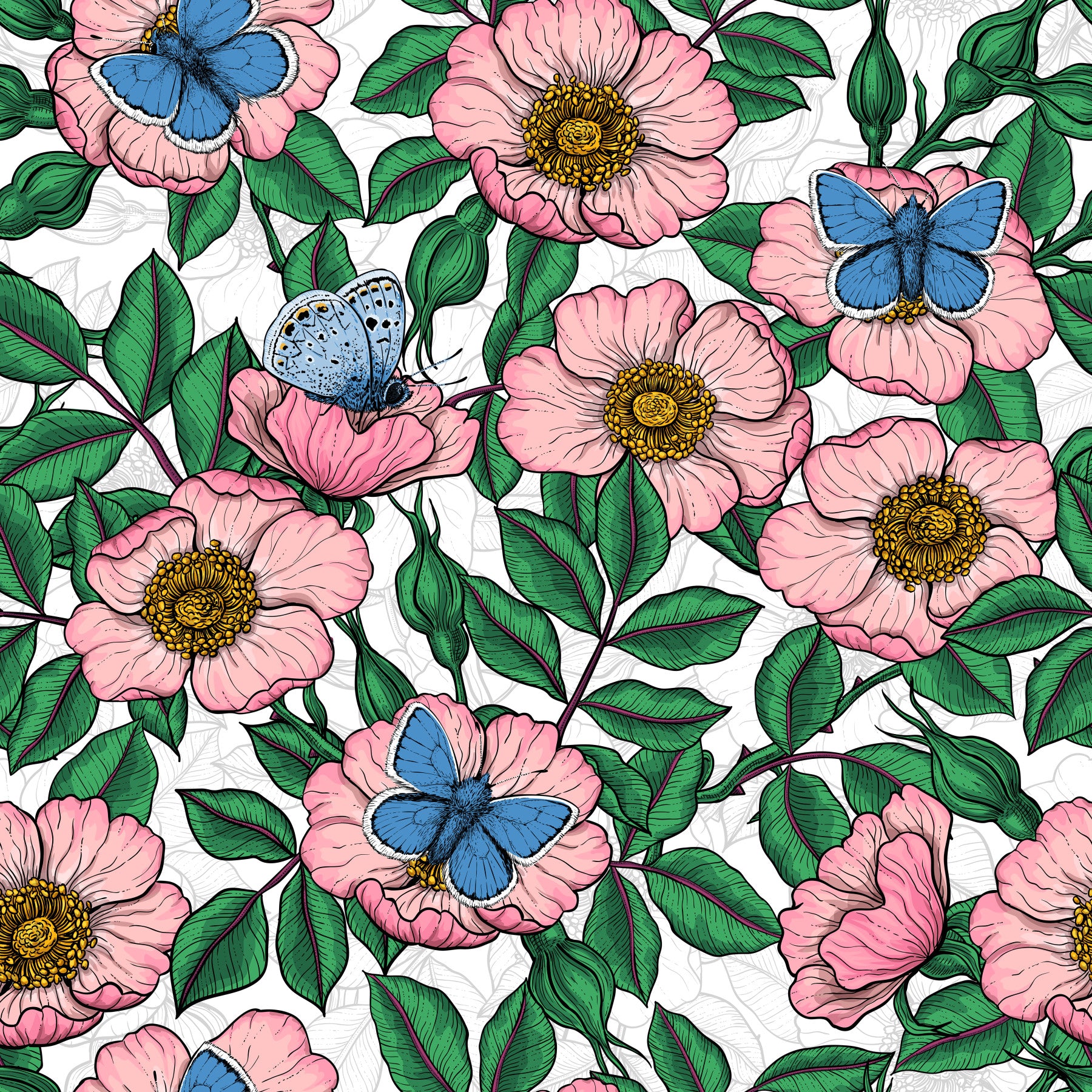 Living room paired with Dog Rose Butterflies floral wallpaper in pink and green