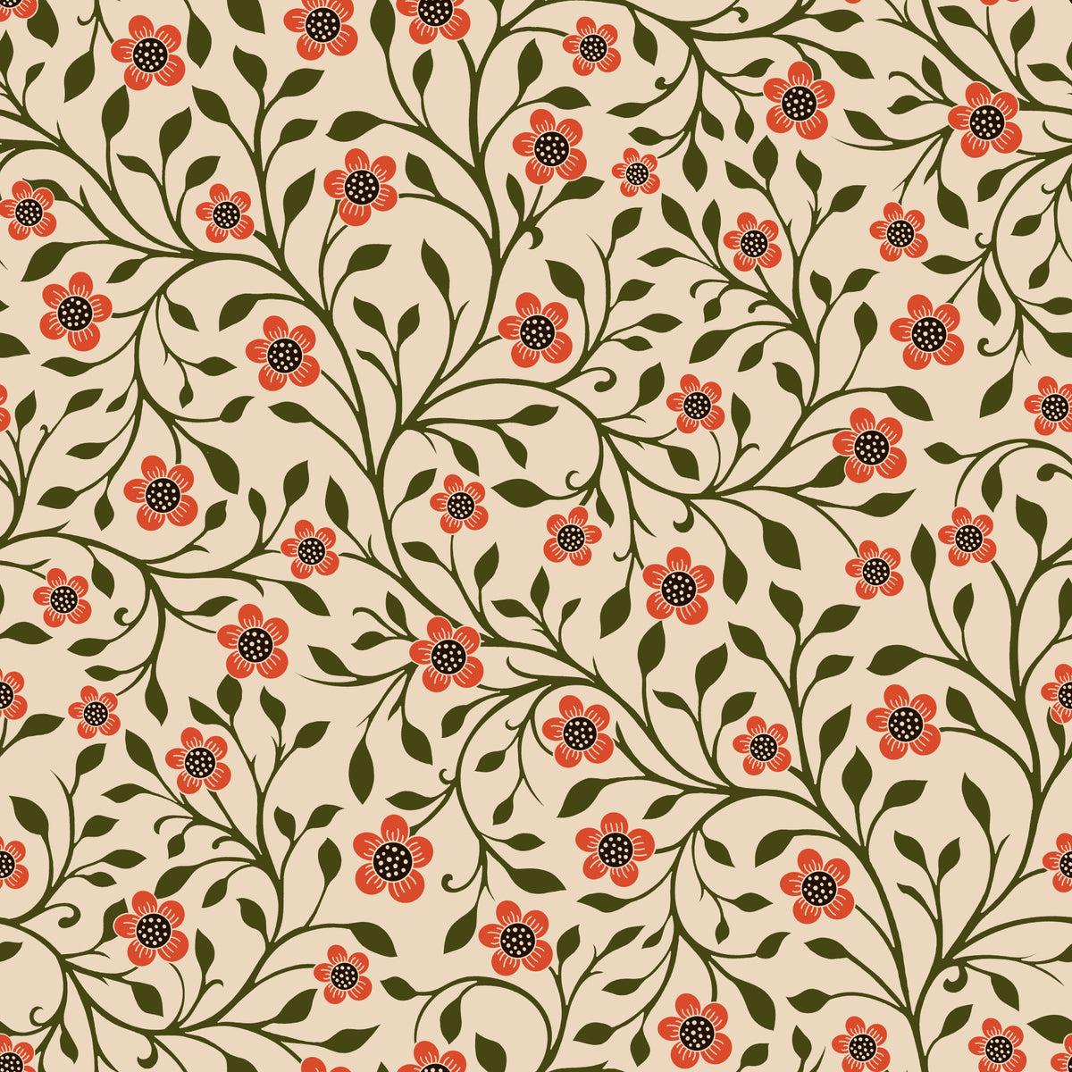 Warm Folk Floral Vines Wallpaper⁠ in your room