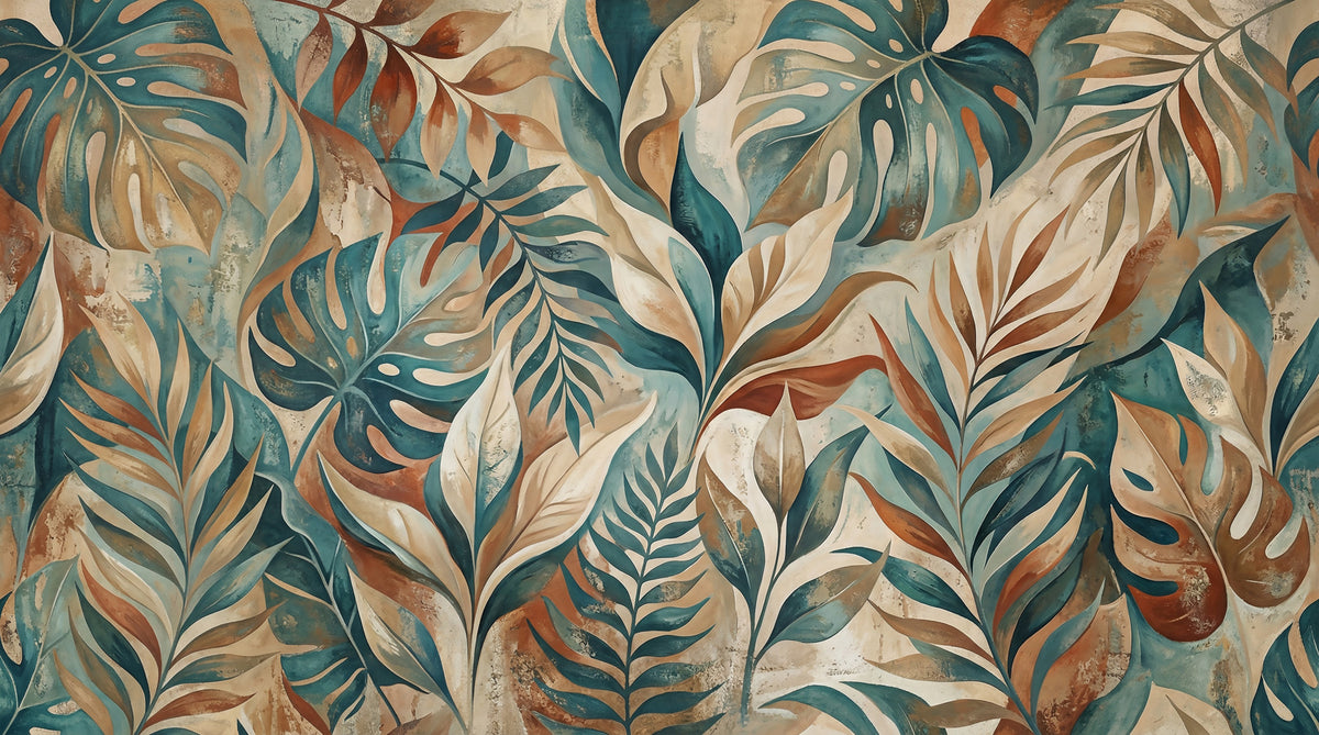 Painterly Tropical Foliage Wall Mural in your room