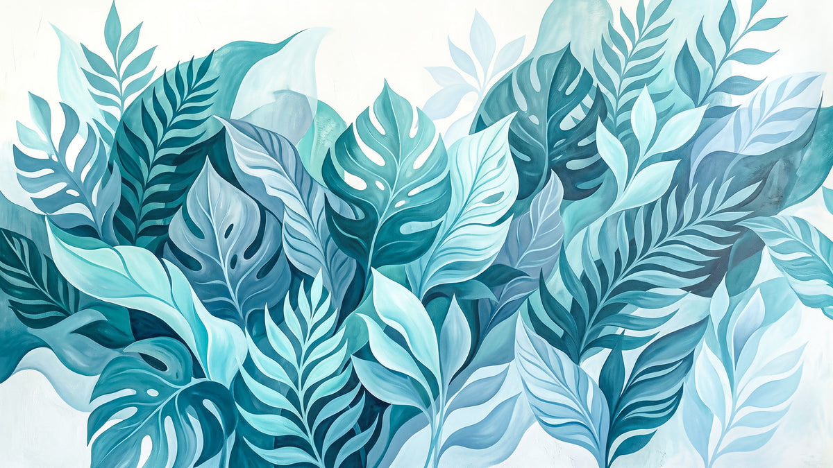 Aqua Botanical Oasis Wall Mural in your room